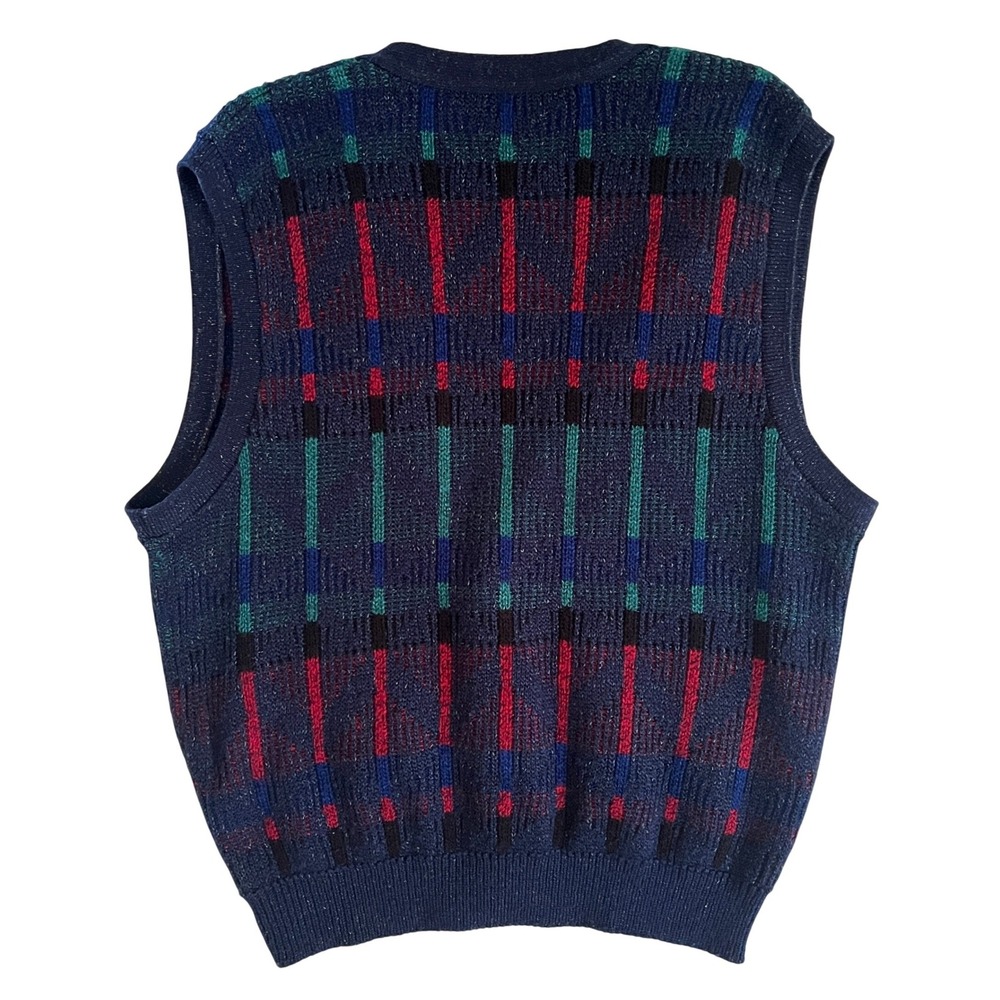 Vtg Plaid Knit‎ Sweater Vest Eclectic Grandpa Preppy 90s Made in USA V-Neck - Picture 6 of 10